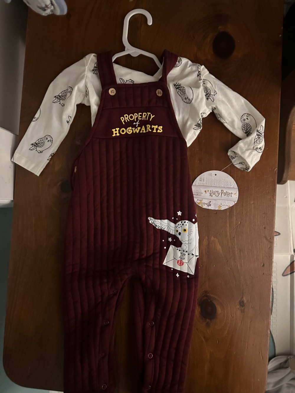Warner Bros. Hogwarts Burgundy Quilted Overalls Set
